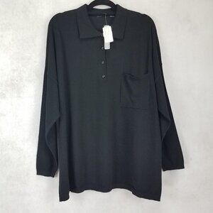 NEW RDI Nordstrom Men's Size L 1/4 button front Knit Sweater Pullover Black